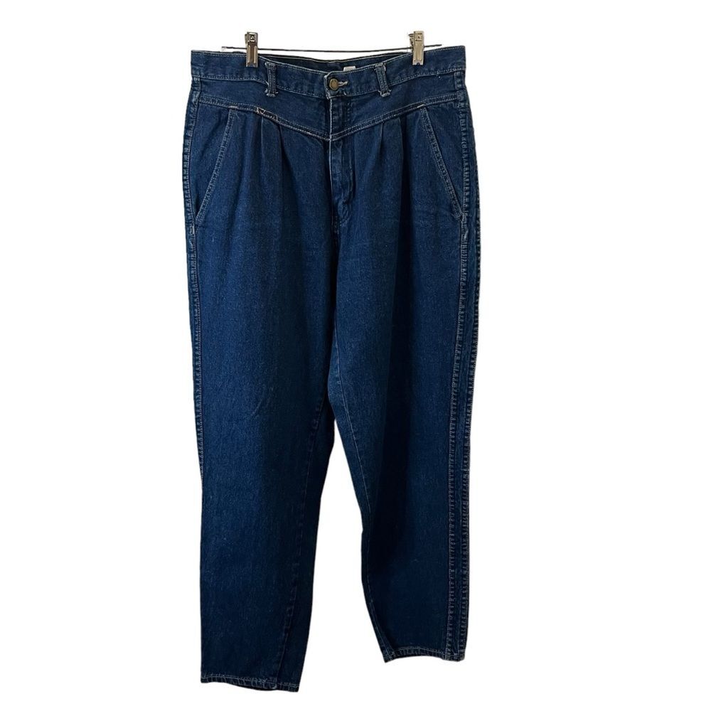 Brittania Jeans Pleated Straight Tapered Leg Dark Wash High Rise Womens Size 18